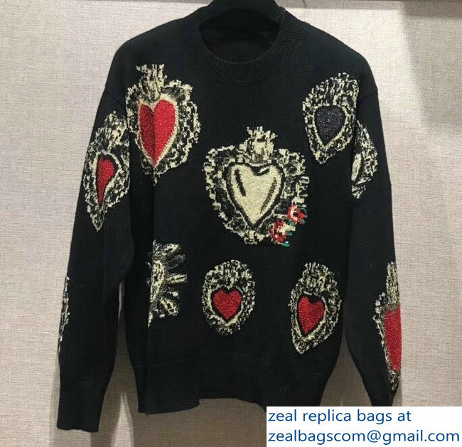 Dolce & Gabbana Heart Sweater Black 2018 - Click Image to Close